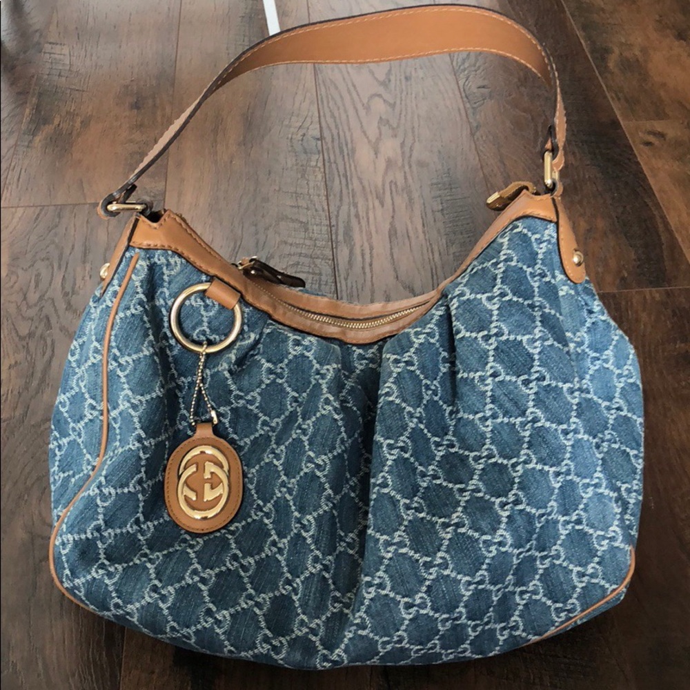 Blue Denim GG Denim Sukey Large Tote Bag